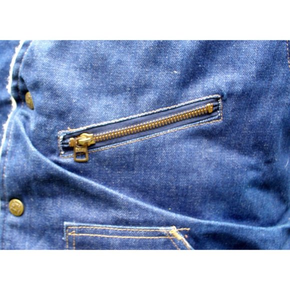 VTG 70s 80s Come On Strong Men L Sherpa Lined Blue Jean Vest Ranch Denim Western - Picture 3 of 15